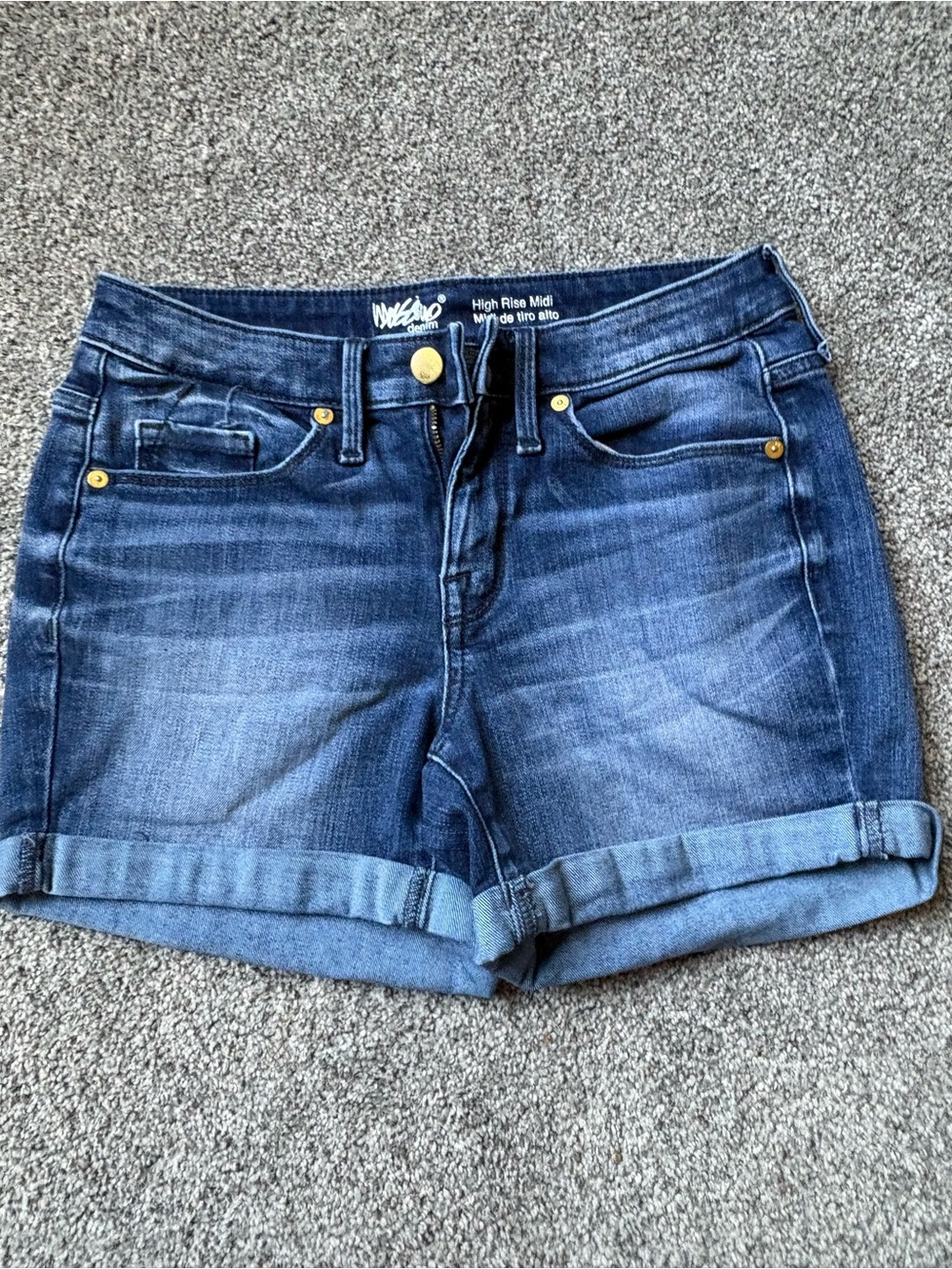 Dark Blue High-Rise Cuffed Jean Shorts